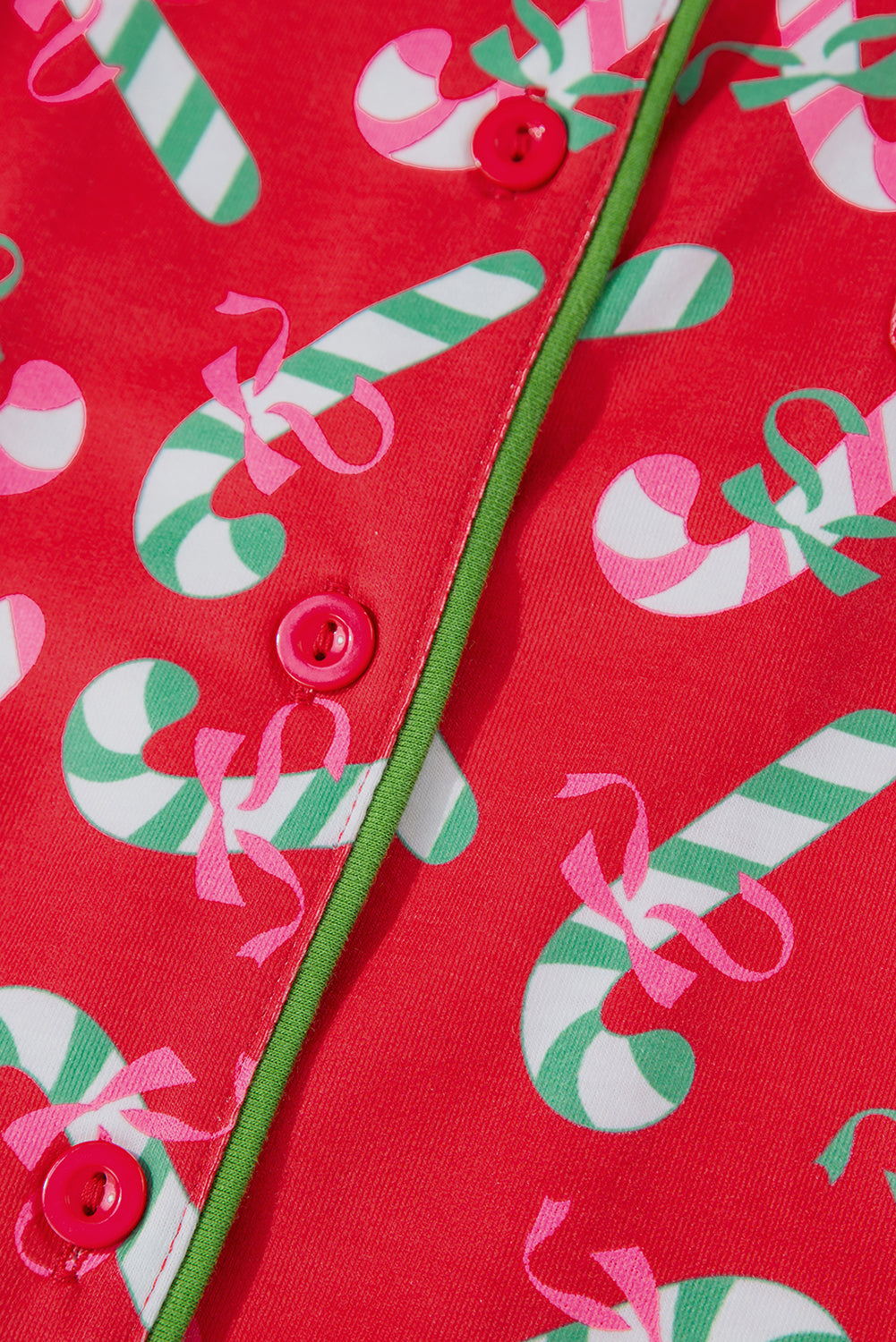 Green Christmas Candy Cane Print Pocketed Knotted Pajama Set