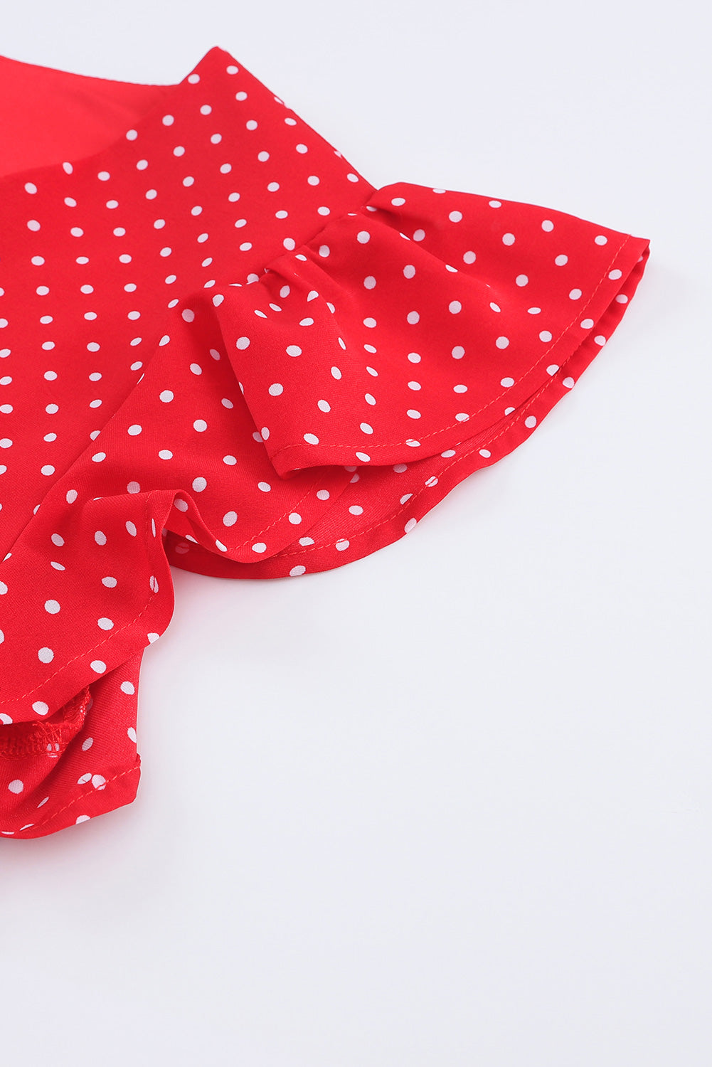 Fiery Red Polka Dot V Neck Ruffle Sleeve Dress - The Red Leopard Boutique 