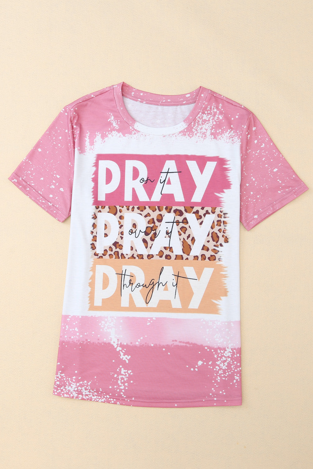 Purple PRAY Color Block Leopard Bleached Tee