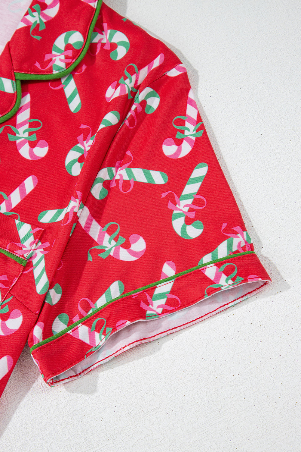 Green Christmas Candy Cane Print Pocketed Knotted Pajama Set