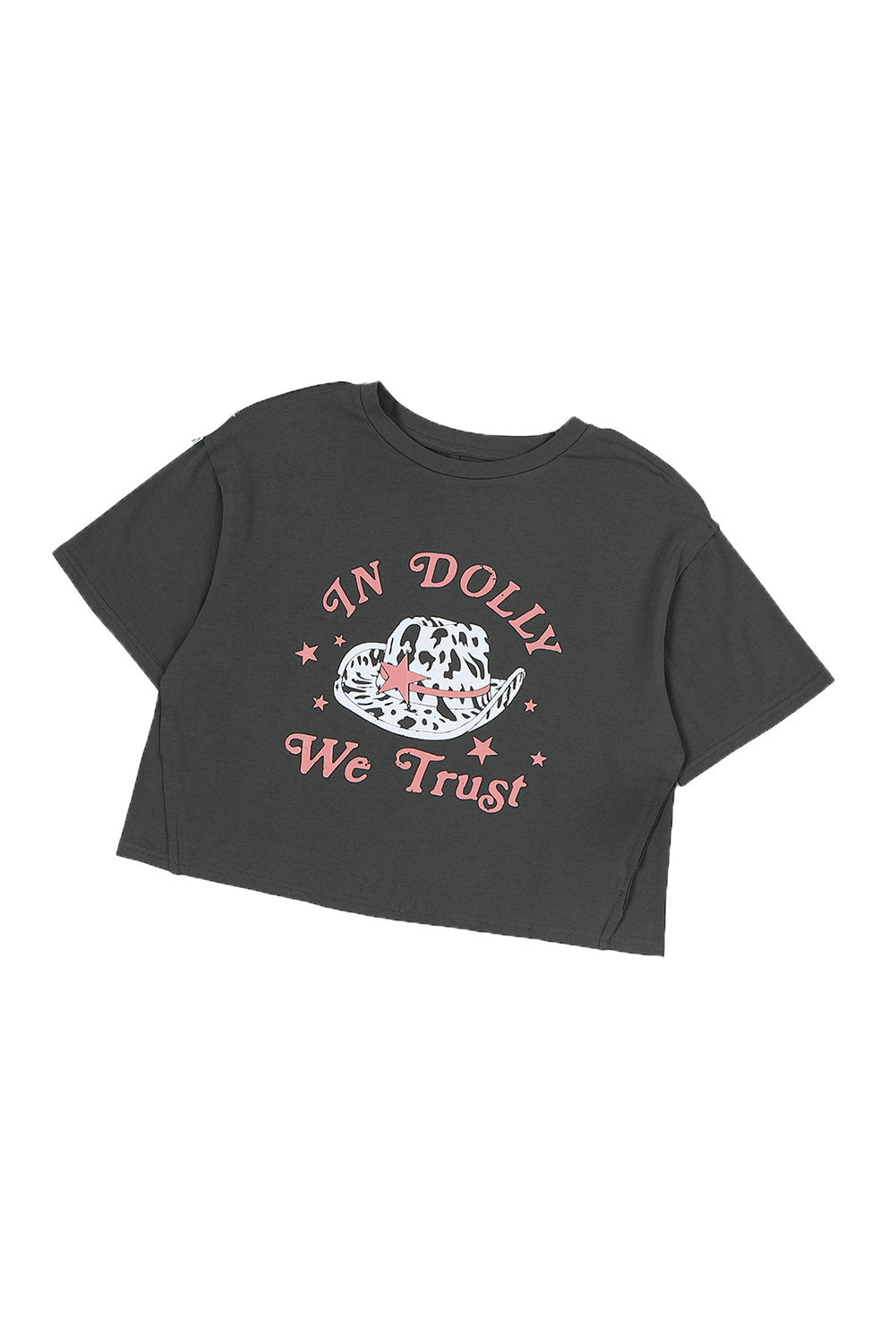 Gray WE TRUST IN DOLLY Western Fashion Graphic Tee - The Red Leopard Boutique 