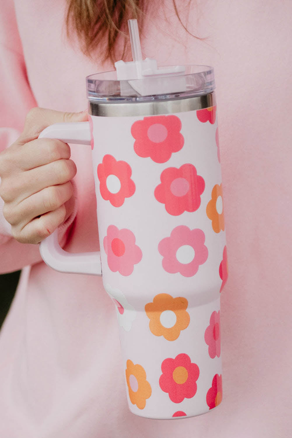 Multicolor Flower Print Handled Stainless Steel Vacuum Cup - The Red Leopard Boutique 