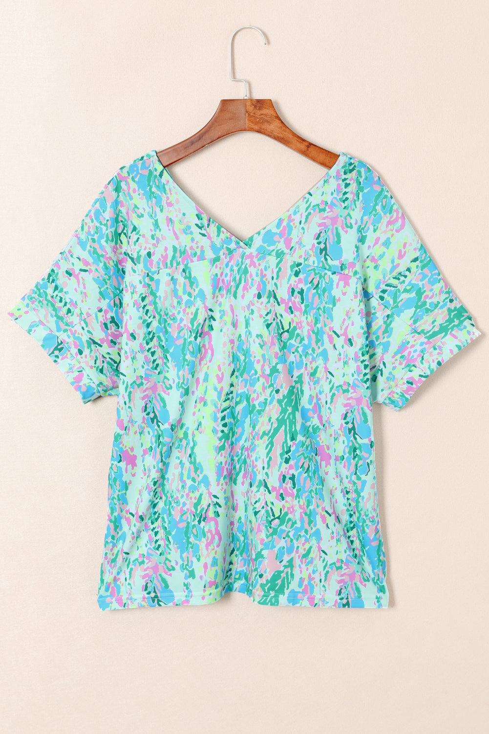 Sky Blue Loose Painted Floral Tee