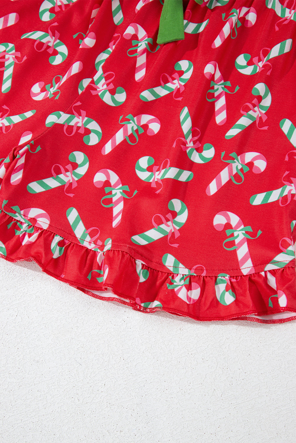 Green Christmas Candy Cane Print Pocketed Knotted Pajama Set