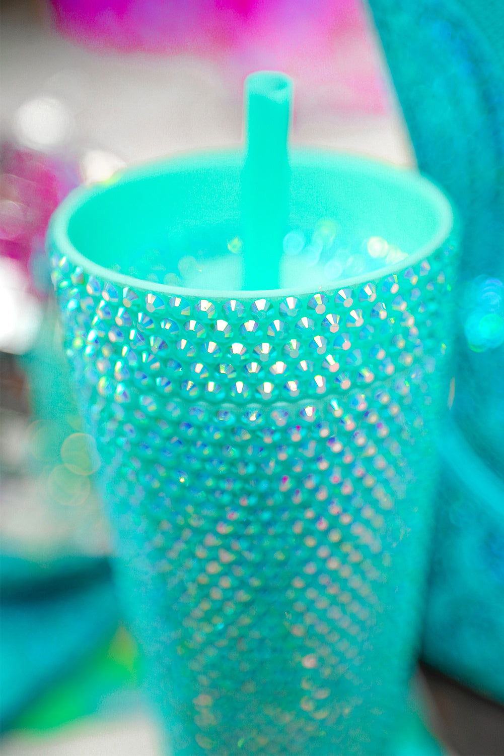 Green Full Rhinestone Straw Cup - The Red Leopard Boutique 