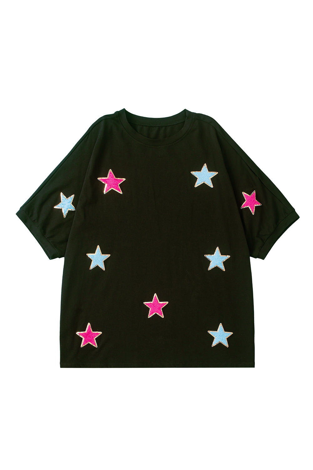 Black Sequin Chenille Star Pattern Plus Size Tee