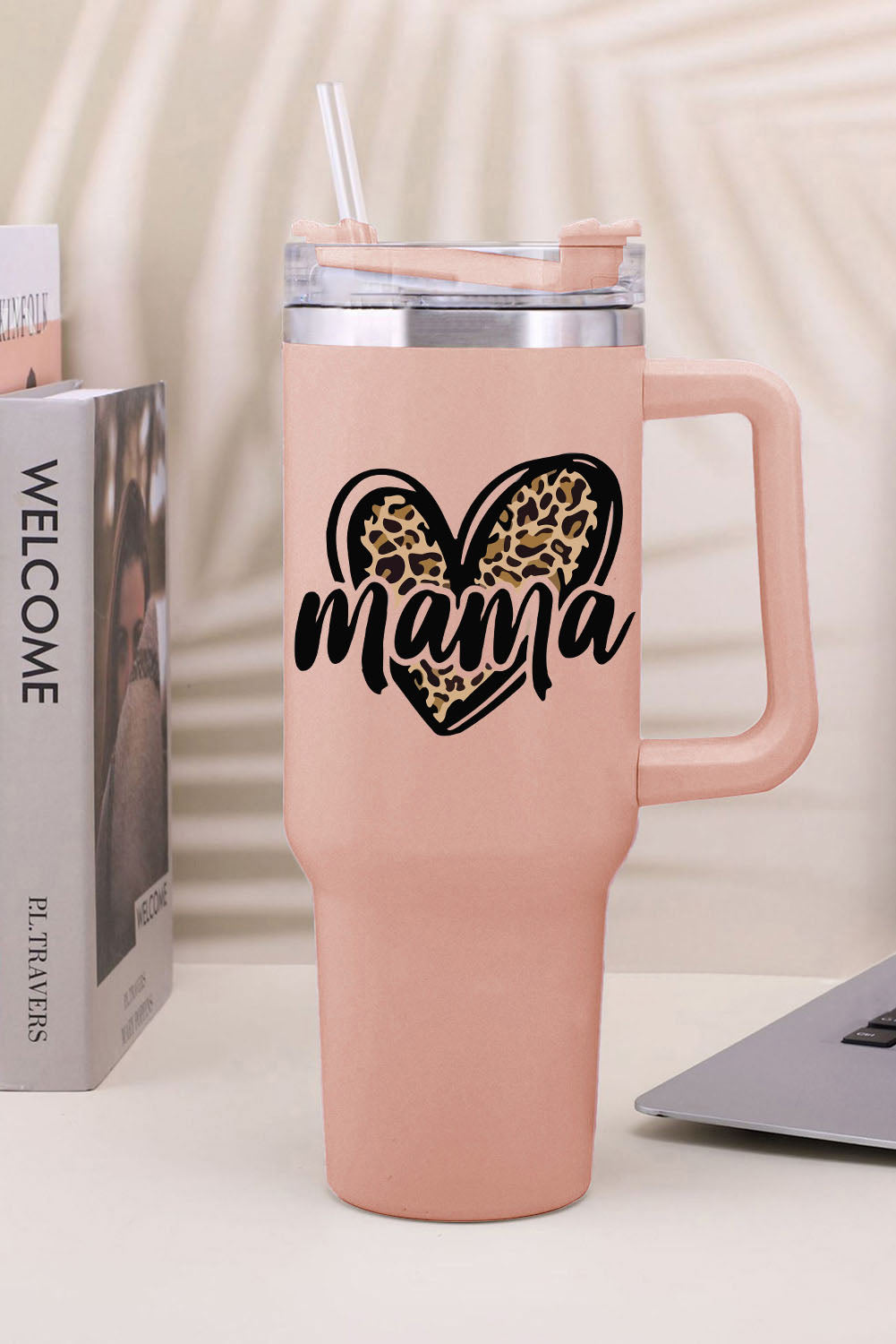 Pink mama Leopard Heart Shape Stainless Steel Insulate Cup 40oz - The Red Leopard Boutique 