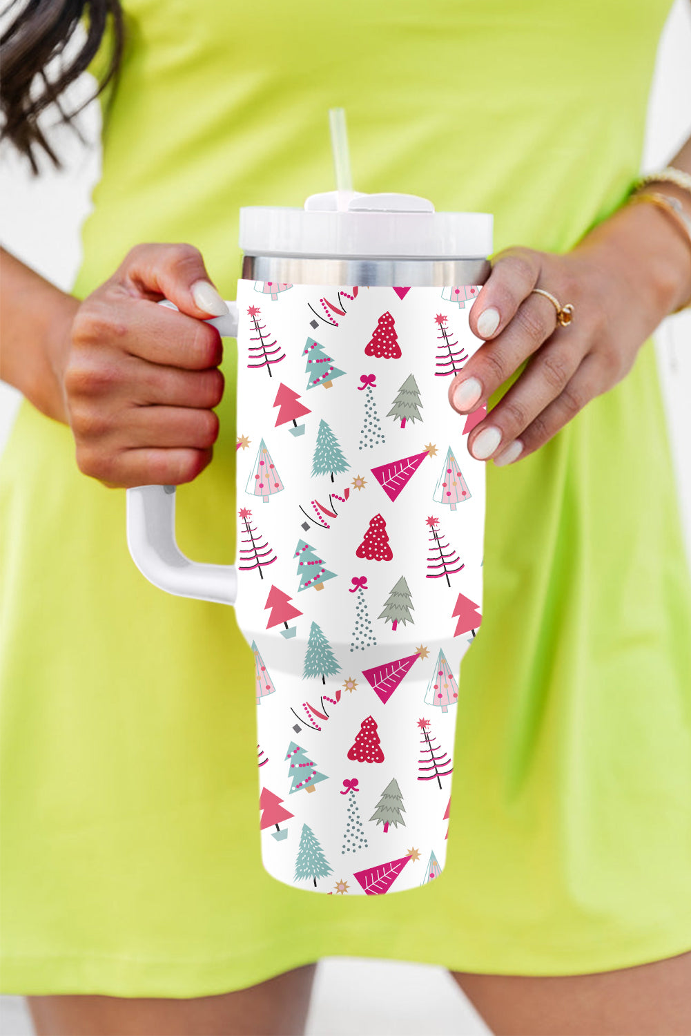 Black Cartoon Christmas Tree Printed Thermos Cup