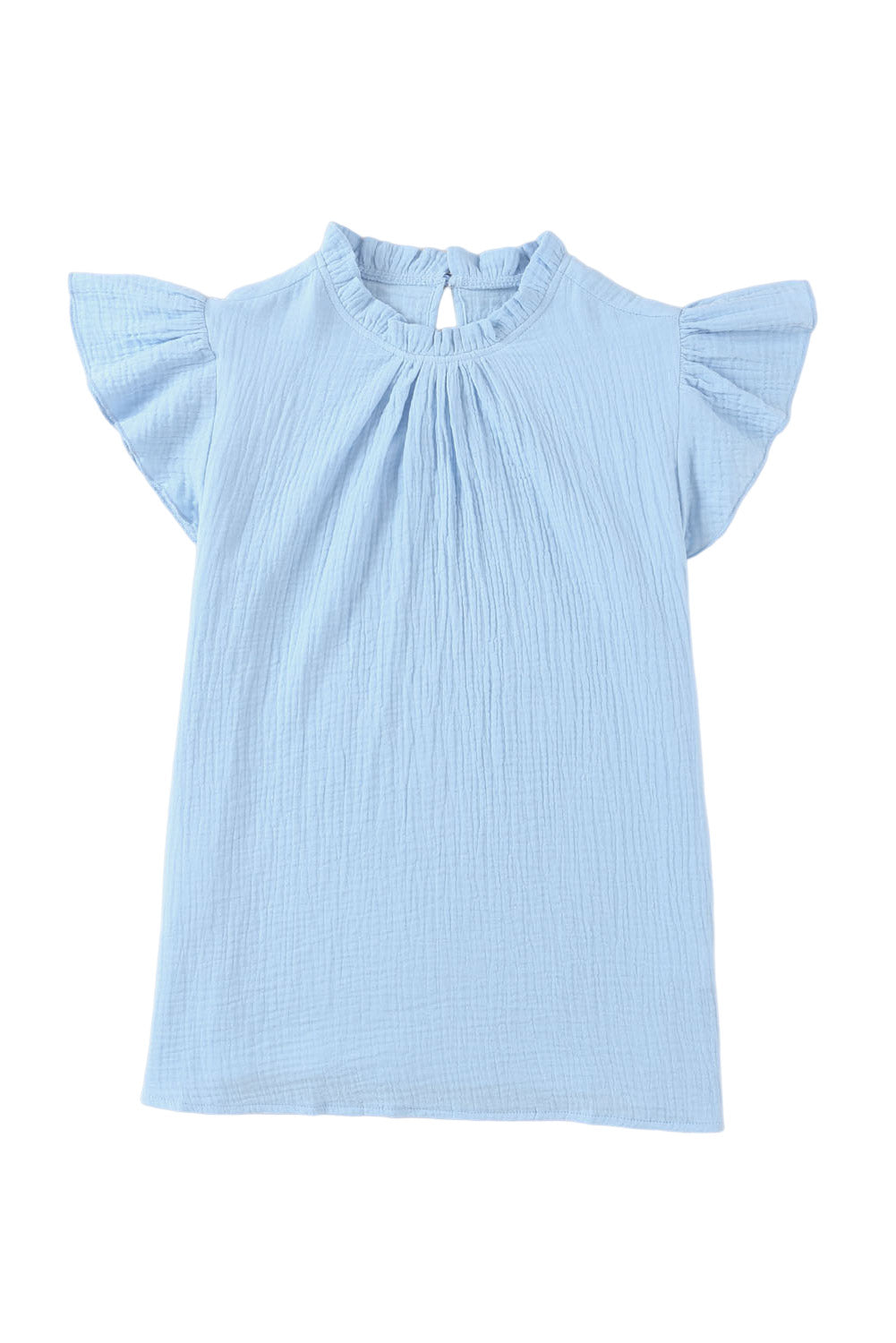 Rosy Crinkled Ruffle Casual Short Sleeve Blouse