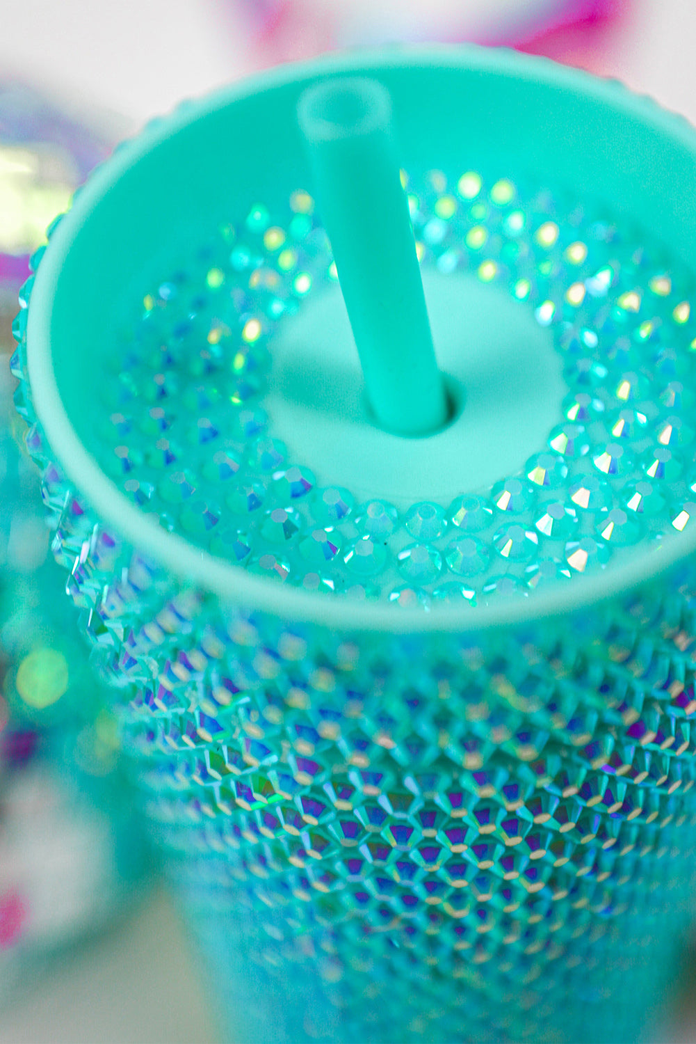 Green Full Rhinestone Straw Cup - The Red Leopard Boutique 