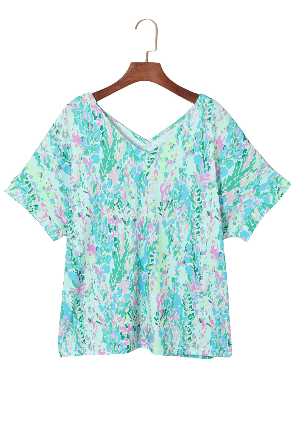 Sky Blue Loose Painted Floral Tee