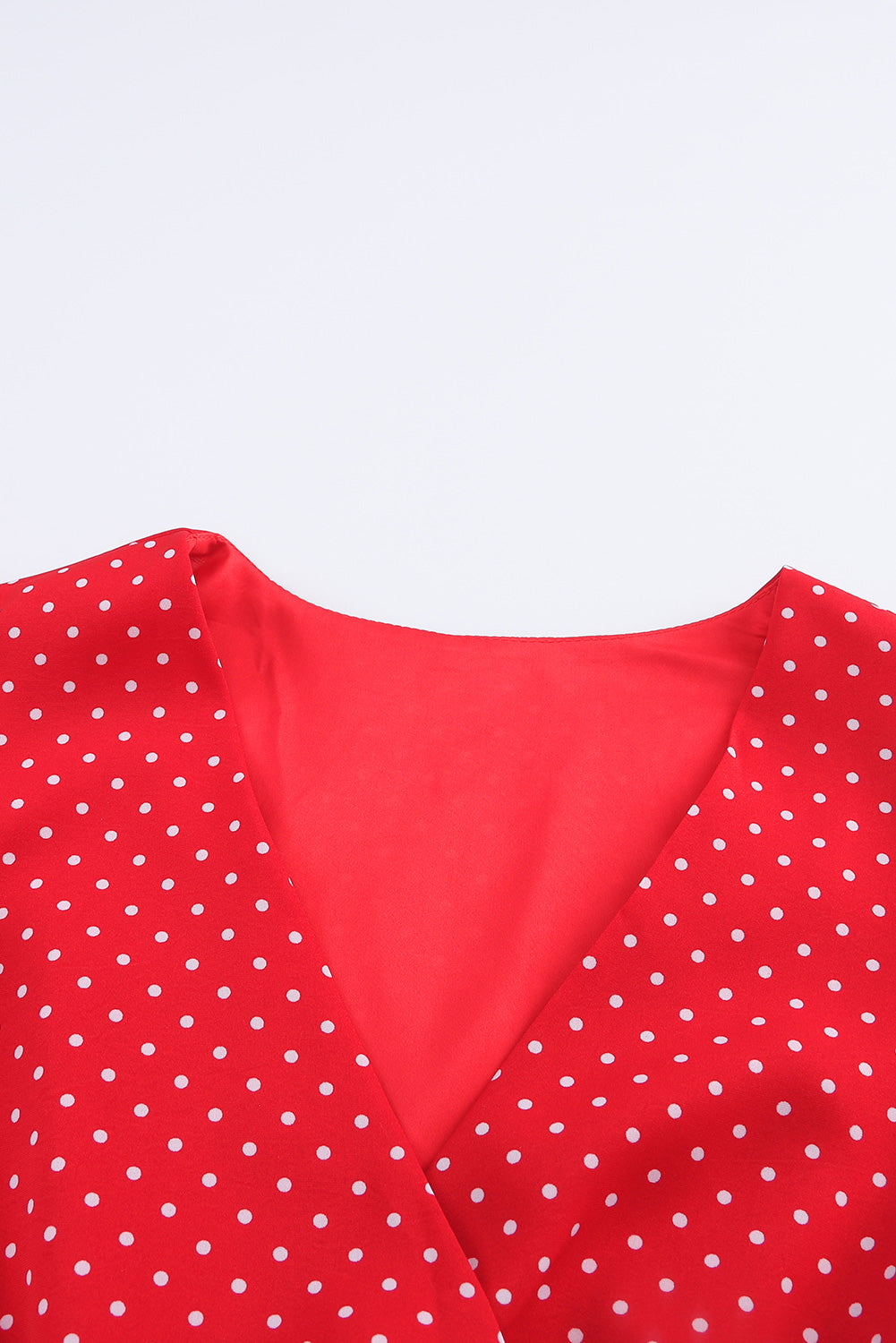 Fiery Red Polka Dot V Neck Ruffle Sleeve Dress - The Red Leopard Boutique 