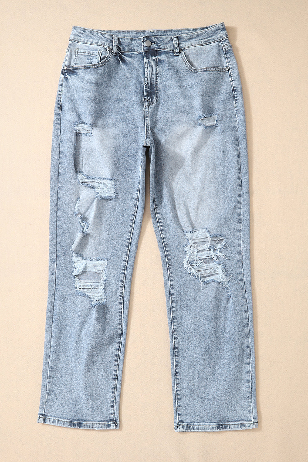 Sky Blue Light Wash Frayed Slim Fit High Waist Jeans - The Red Leopard Boutique 