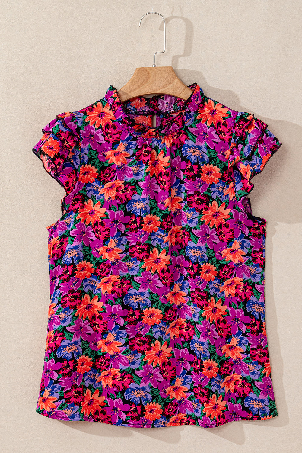 Multicolour Floral Print Tiered Ruffled Sleeve Blouse