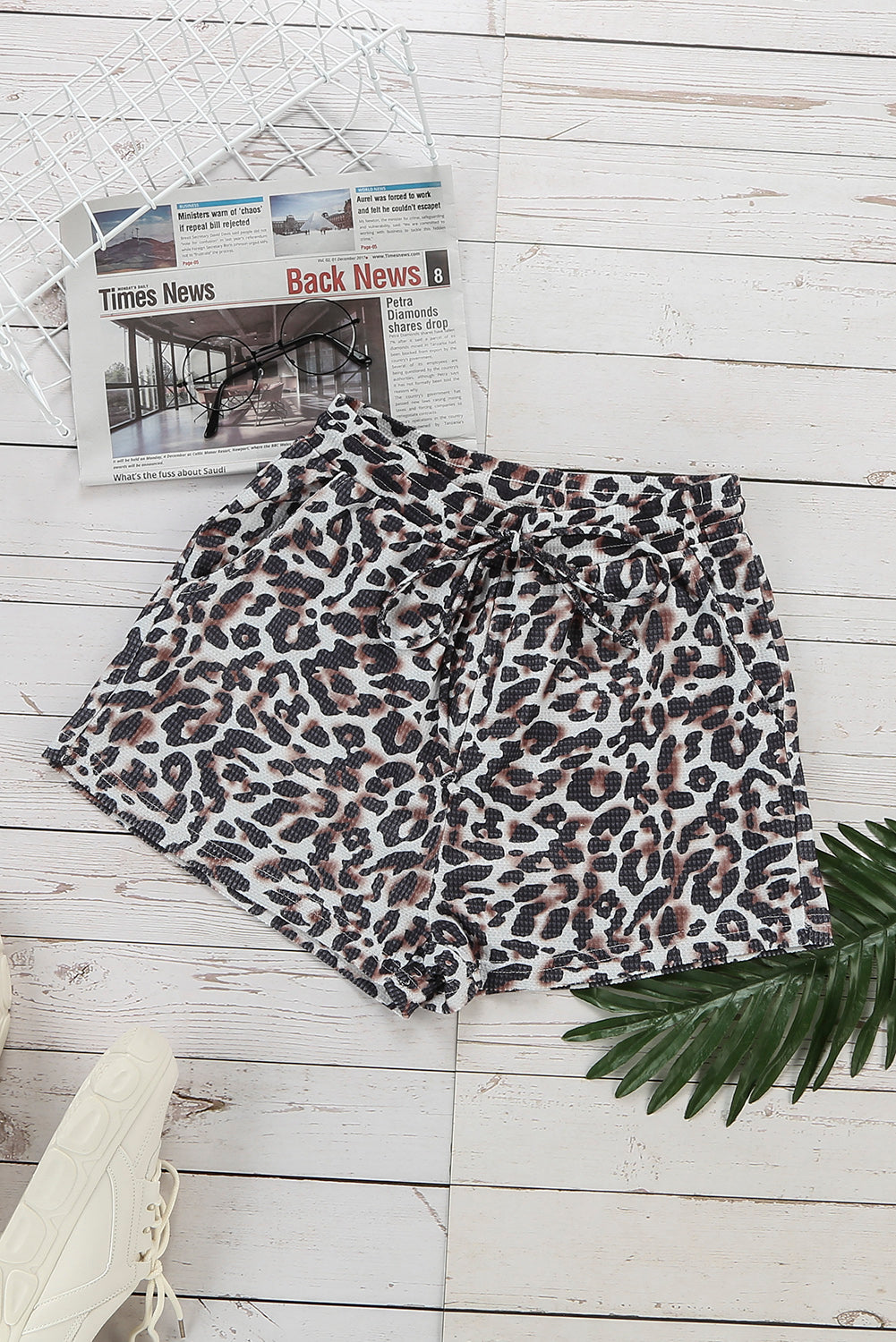 Cheetah Casual Colorblock Leopard Drawstring Shorts