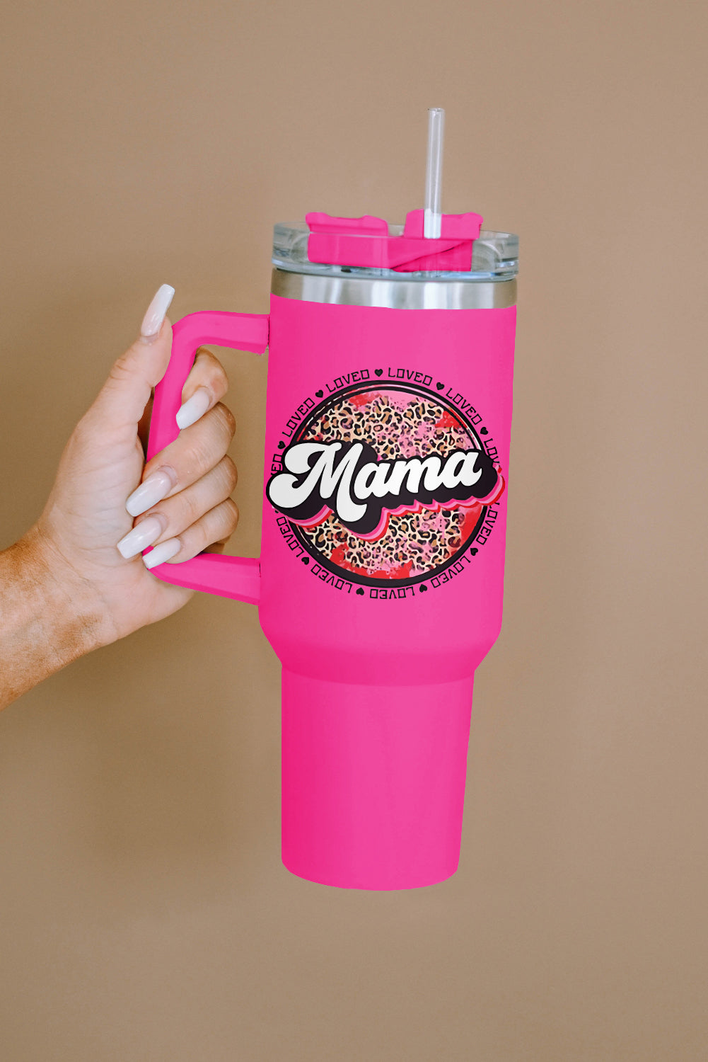 Rose Mama Leopard Print Stainless Steel Insulate Cup with Handle 40oz - The Red Leopard Boutique 