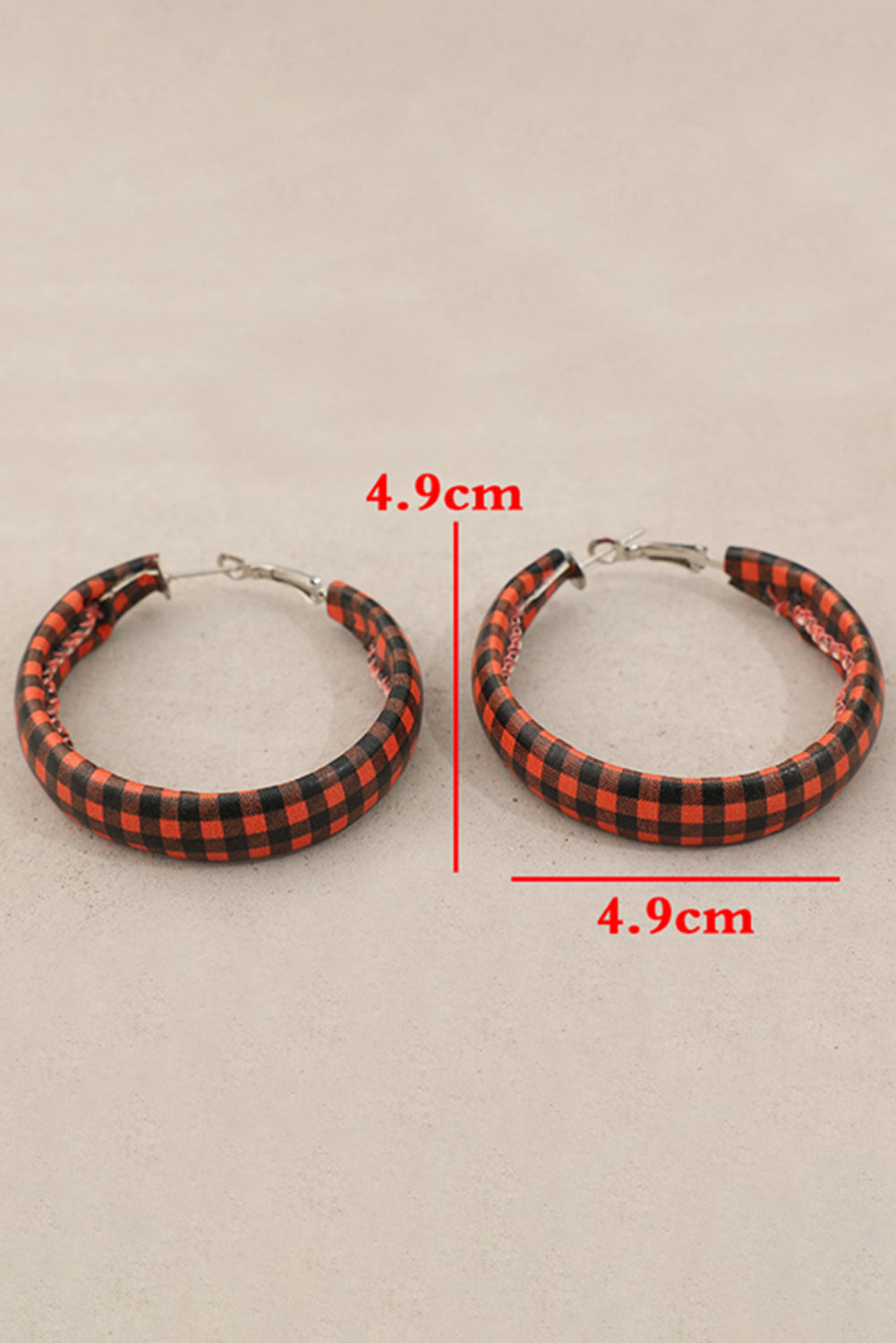 Red Dahlia Plaid Print PU Leather Hoop Earrings