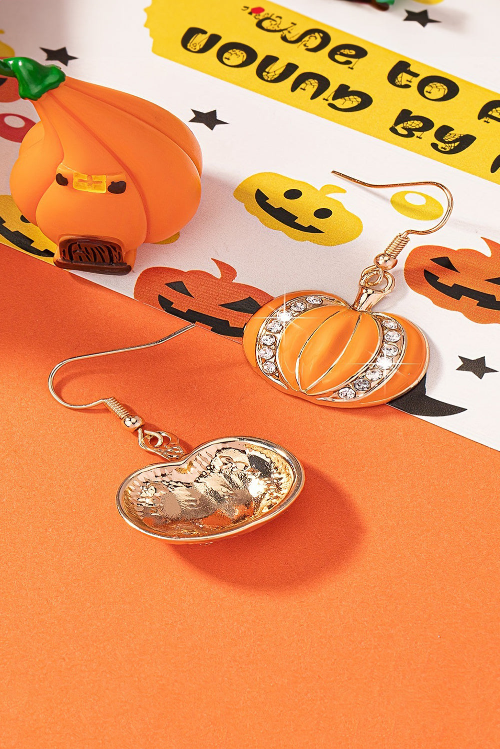 Orange Rhinestone Pumpkin Hook Earrings