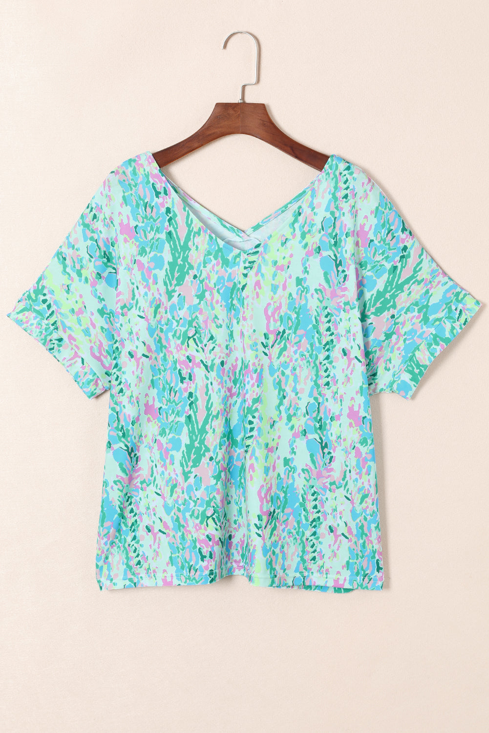 Sky Blue Loose Painted Floral Tee