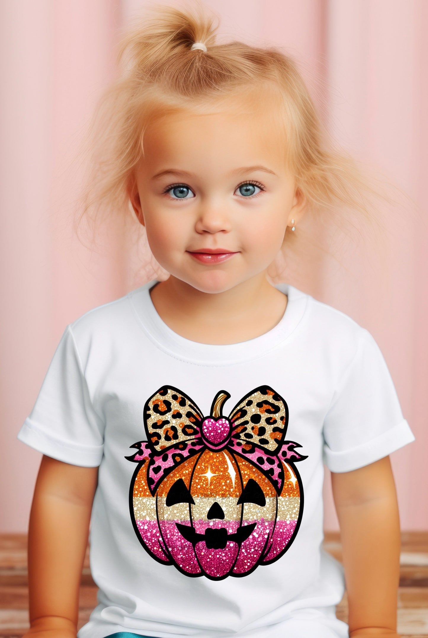 Girls Pumpkin with Leopard Bow Tee