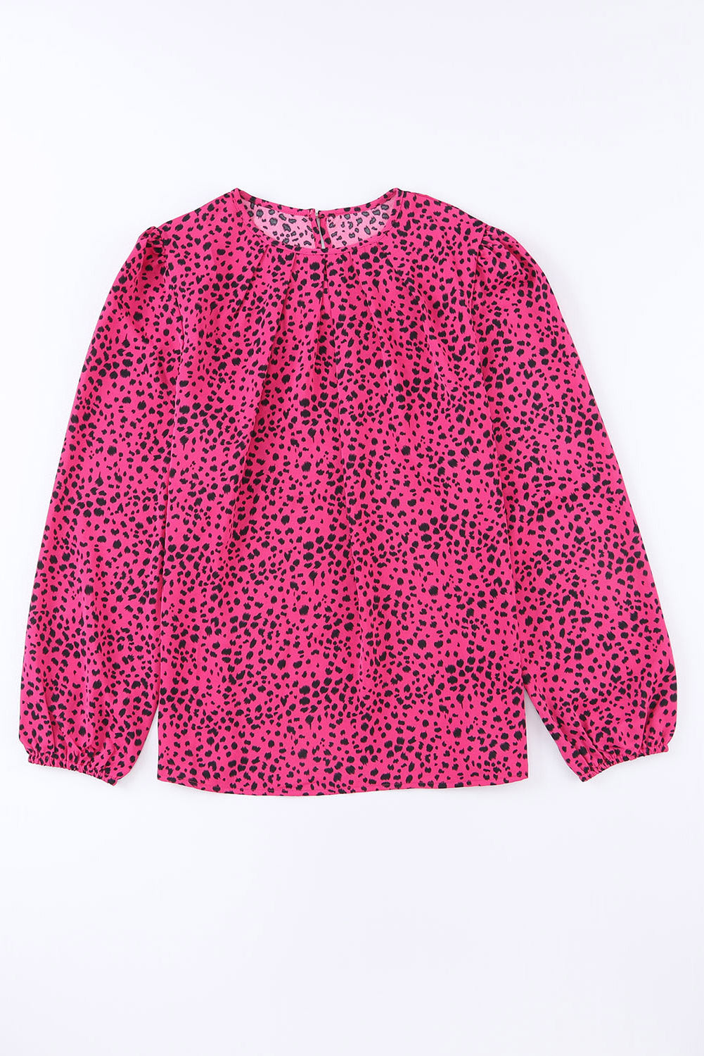 Rose Leopard Print Pleated Blouse with Keyhole - The Red Leopard Boutique 