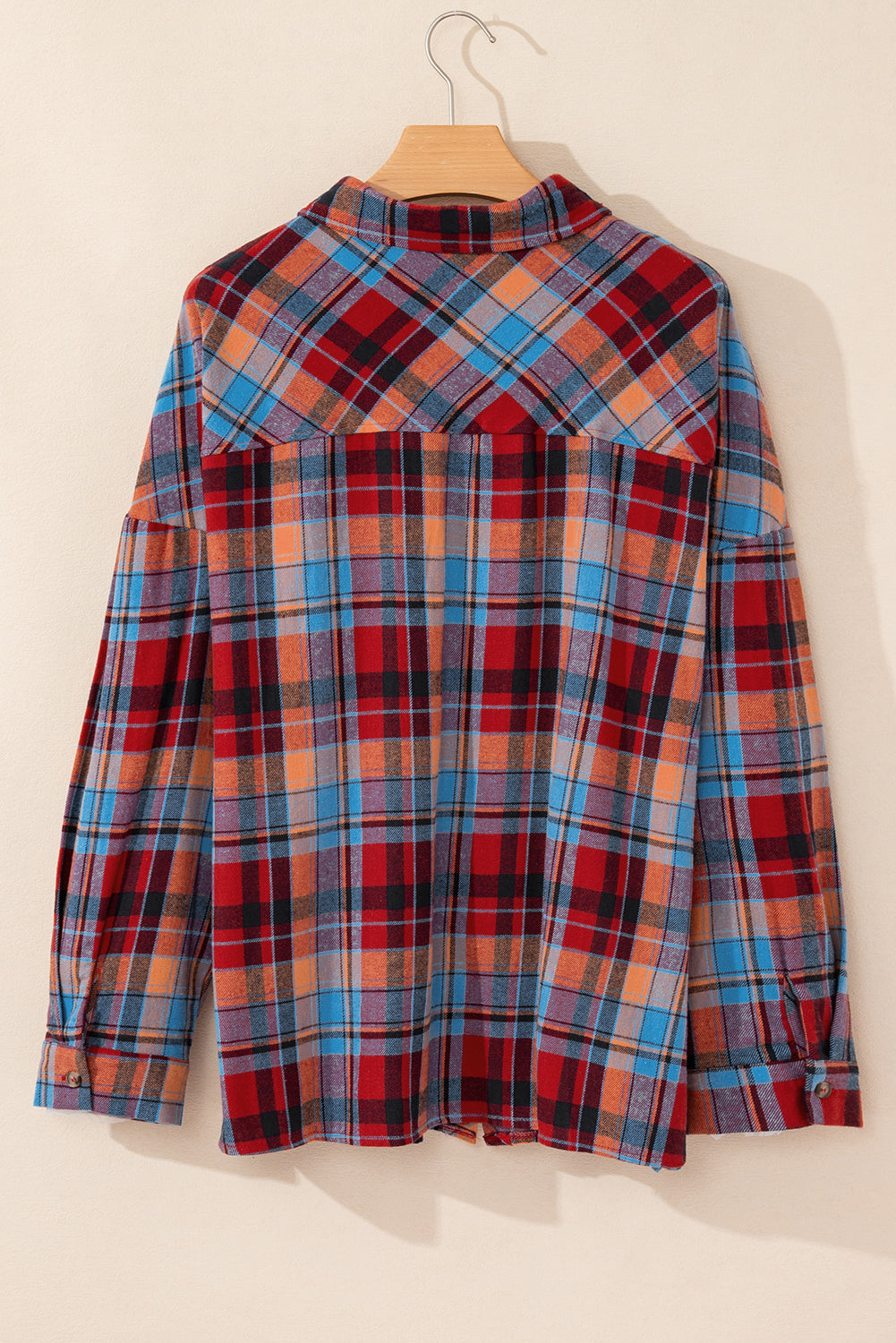 Orange Plus Size Plaid Print Buttoned Shirt