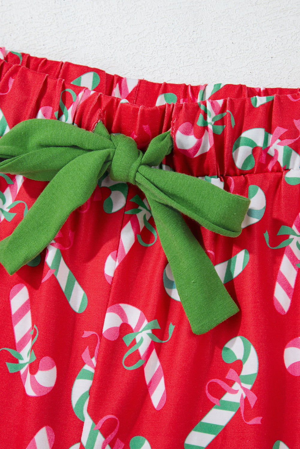 Green Christmas Candy Cane Print Pocketed Knotted Pajama Set