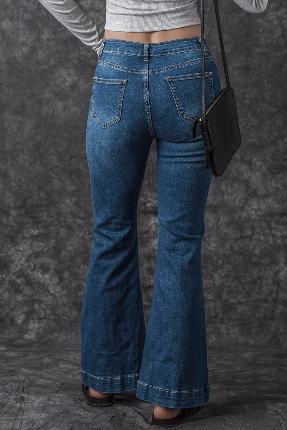 Blue High Waist Seam Stitching Pocket Flare Jeans - The Red Leopard Boutique 