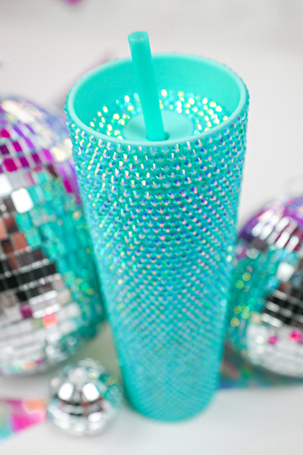 Green Full Rhinestone Straw Cup - The Red Leopard Boutique 