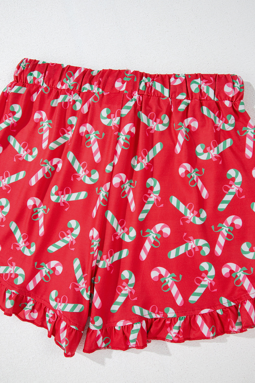 Green Christmas Candy Cane Print Pocketed Knotted Pajama Set