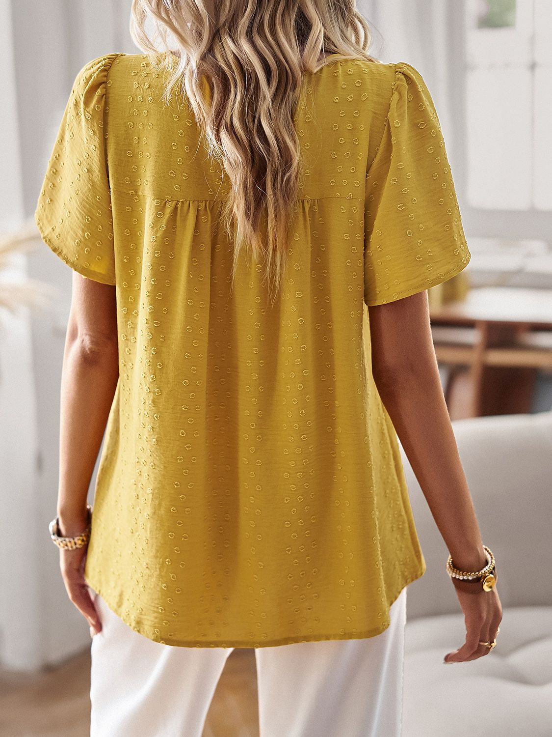 Lace Detail Round Neck Short Sleeve Blouse