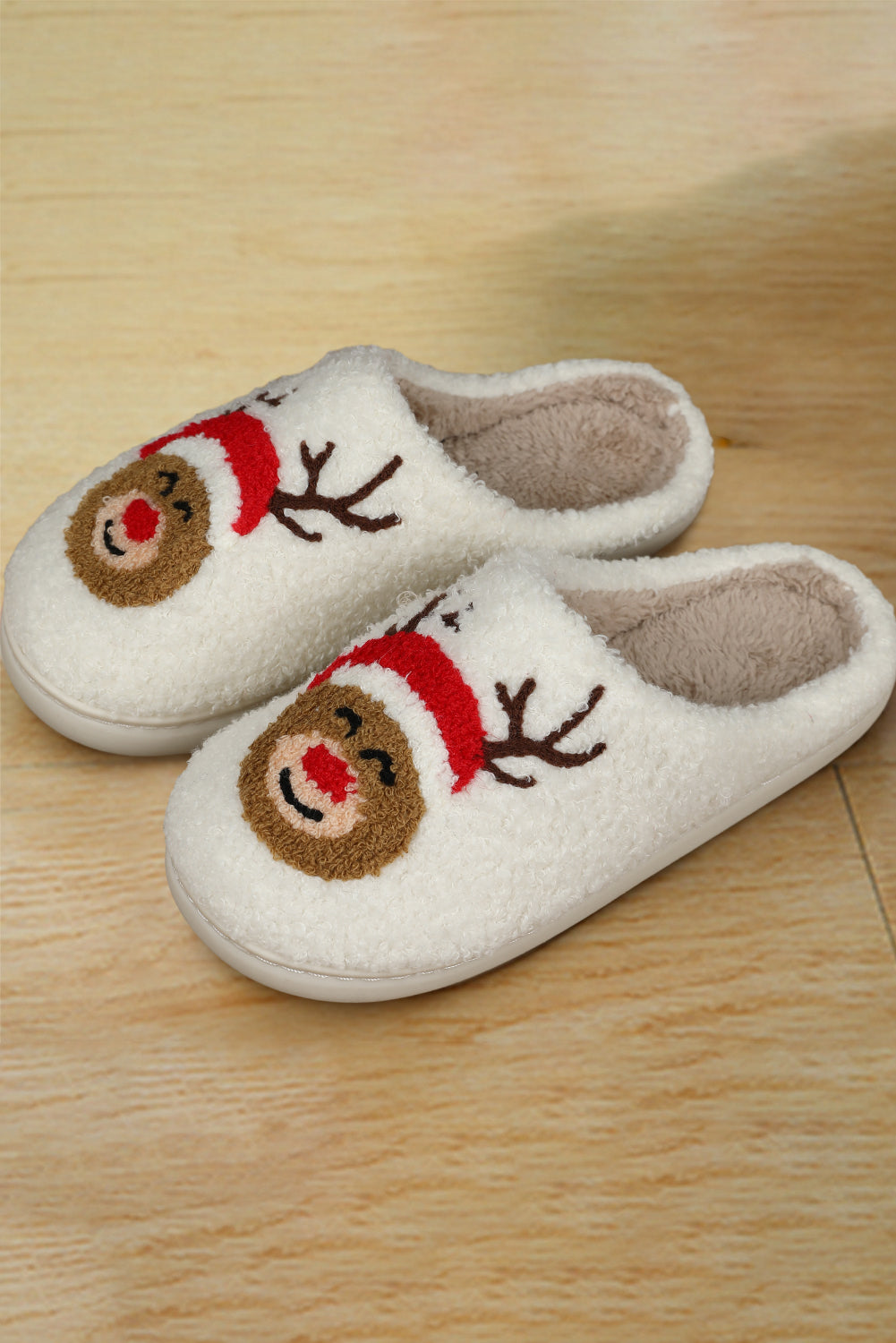 White Christmas Deer Home Indoor Plush Slippers - The Red Leopard Boutique 