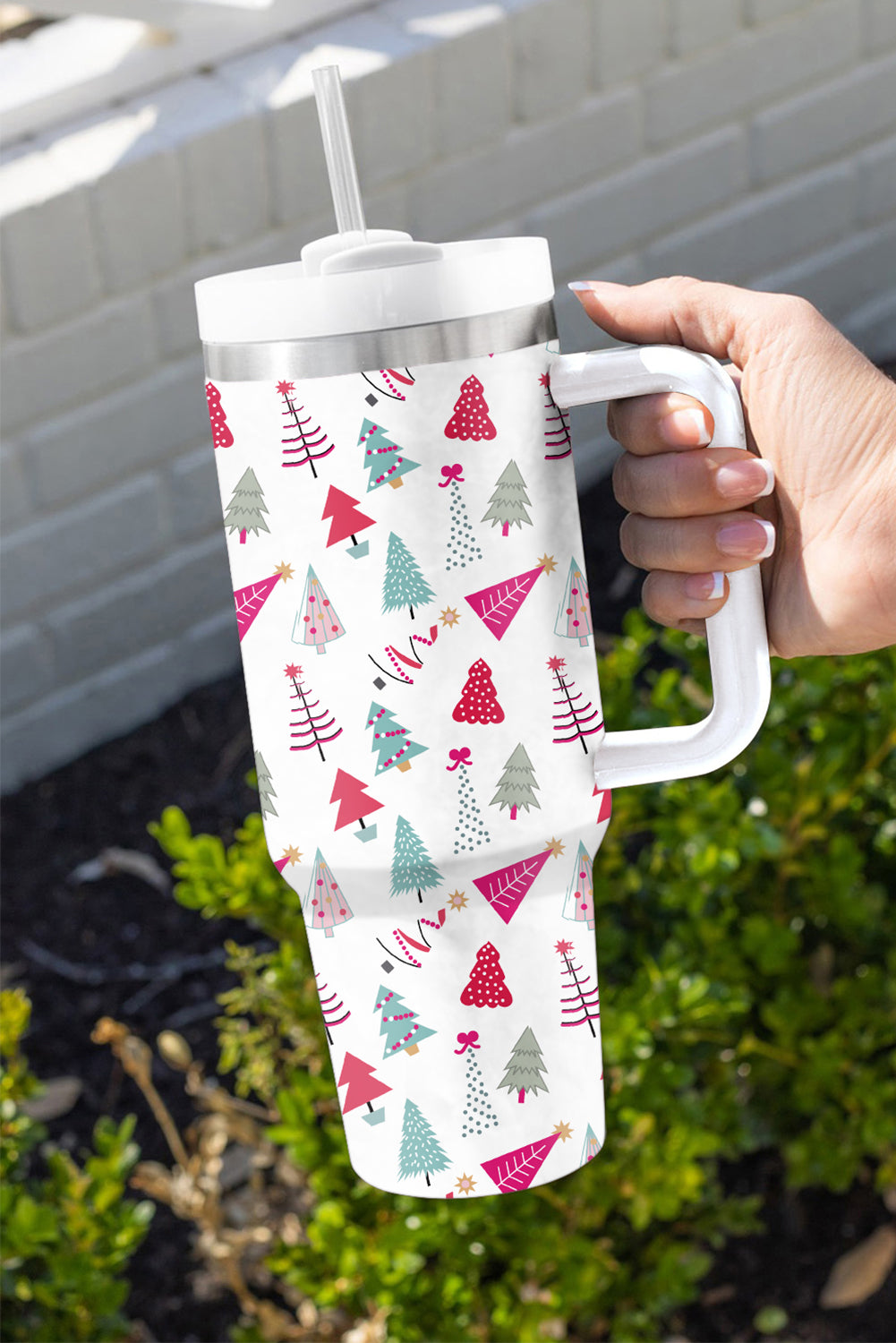 Black Cartoon Christmas Tree Printed Thermos Cup