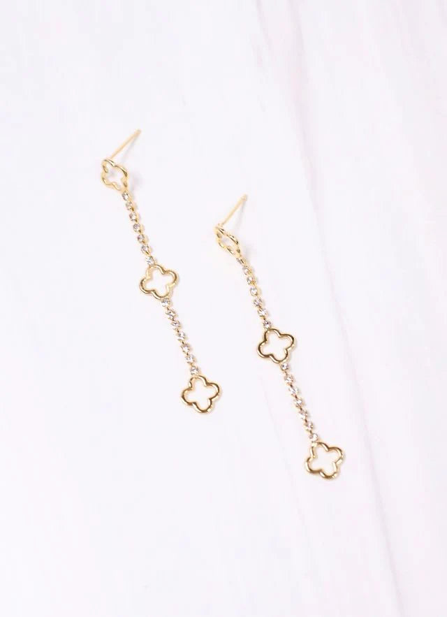 Dickinson CZ Clover Drop Earrings-Gold