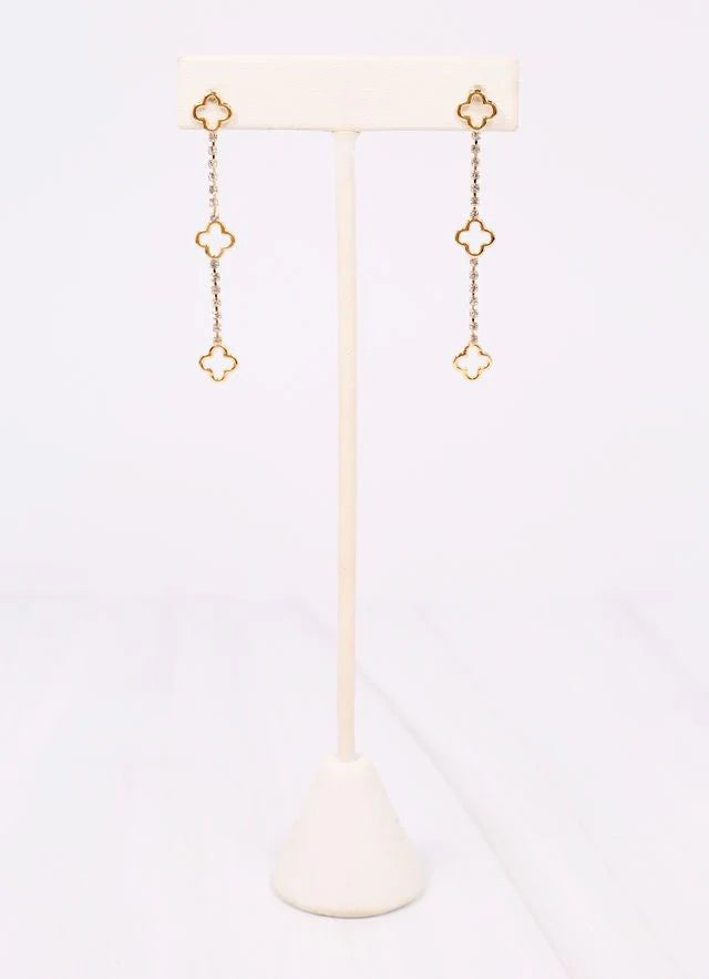 Dickinson CZ Clover Drop Earrings-Gold