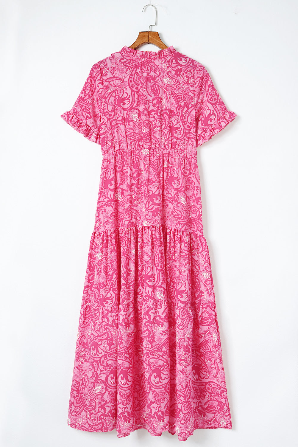 Pink Paisley Print Boho Holiday Ruffle Tiered Maxi Dress - The Red Leopard Boutique 