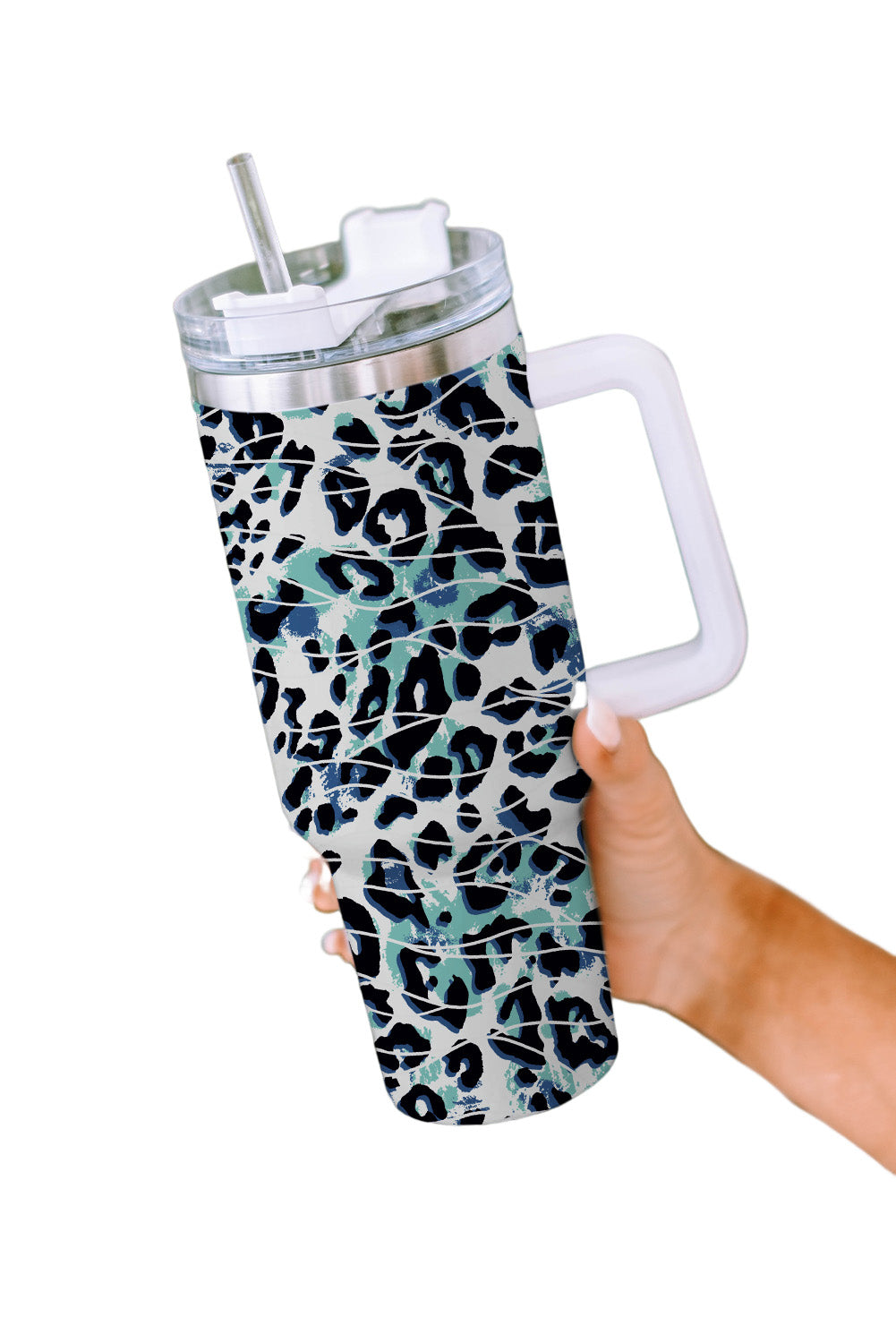 Leopard Print 304 Stainless Steel Handle Tumbler Mug