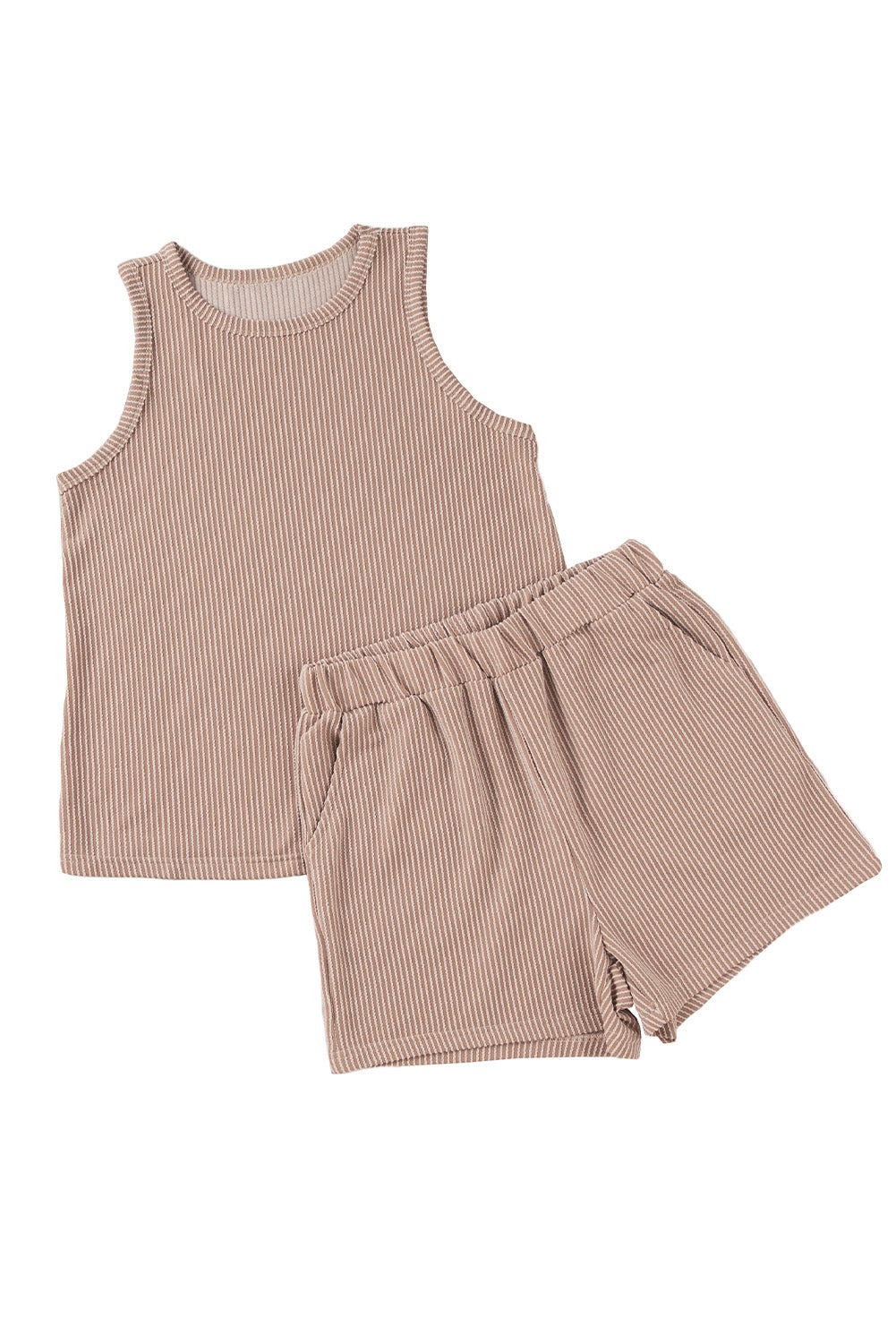 Medium Grey Corded Sleeveless Top and Pocketed Shorts Set