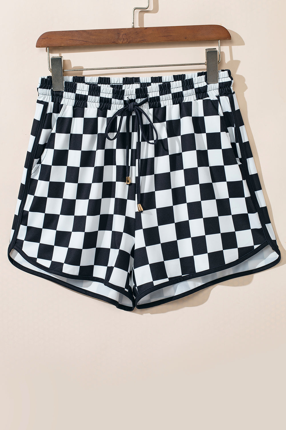 Rose Checkered Drawstring Elastic Waist Casual Shorts