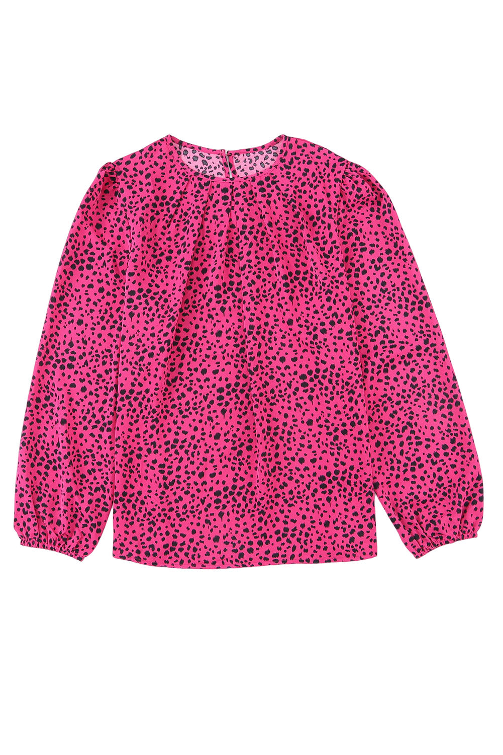 Rose Leopard Print Pleated Blouse with Keyhole - The Red Leopard Boutique 