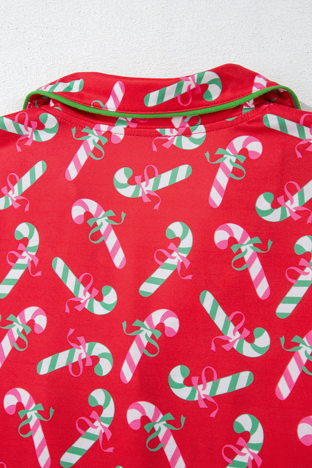 Green Christmas Candy Cane Print Pocketed Knotted Pajama Set