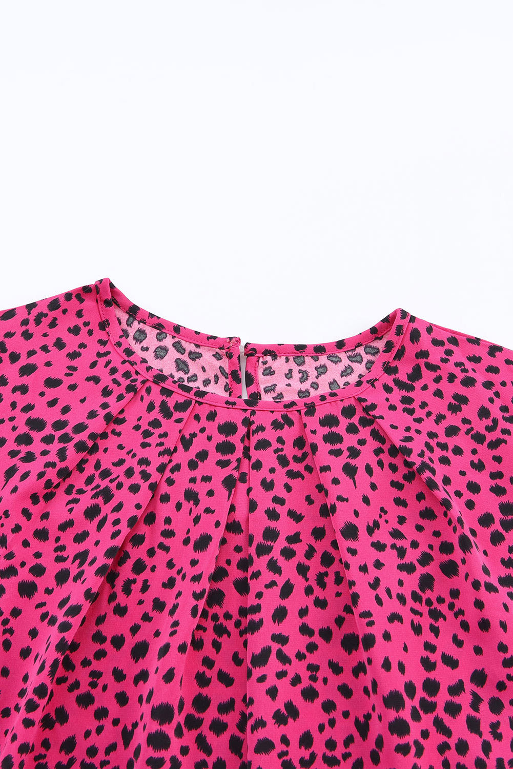 Rose Leopard Print Pleated Blouse with Keyhole - The Red Leopard Boutique 