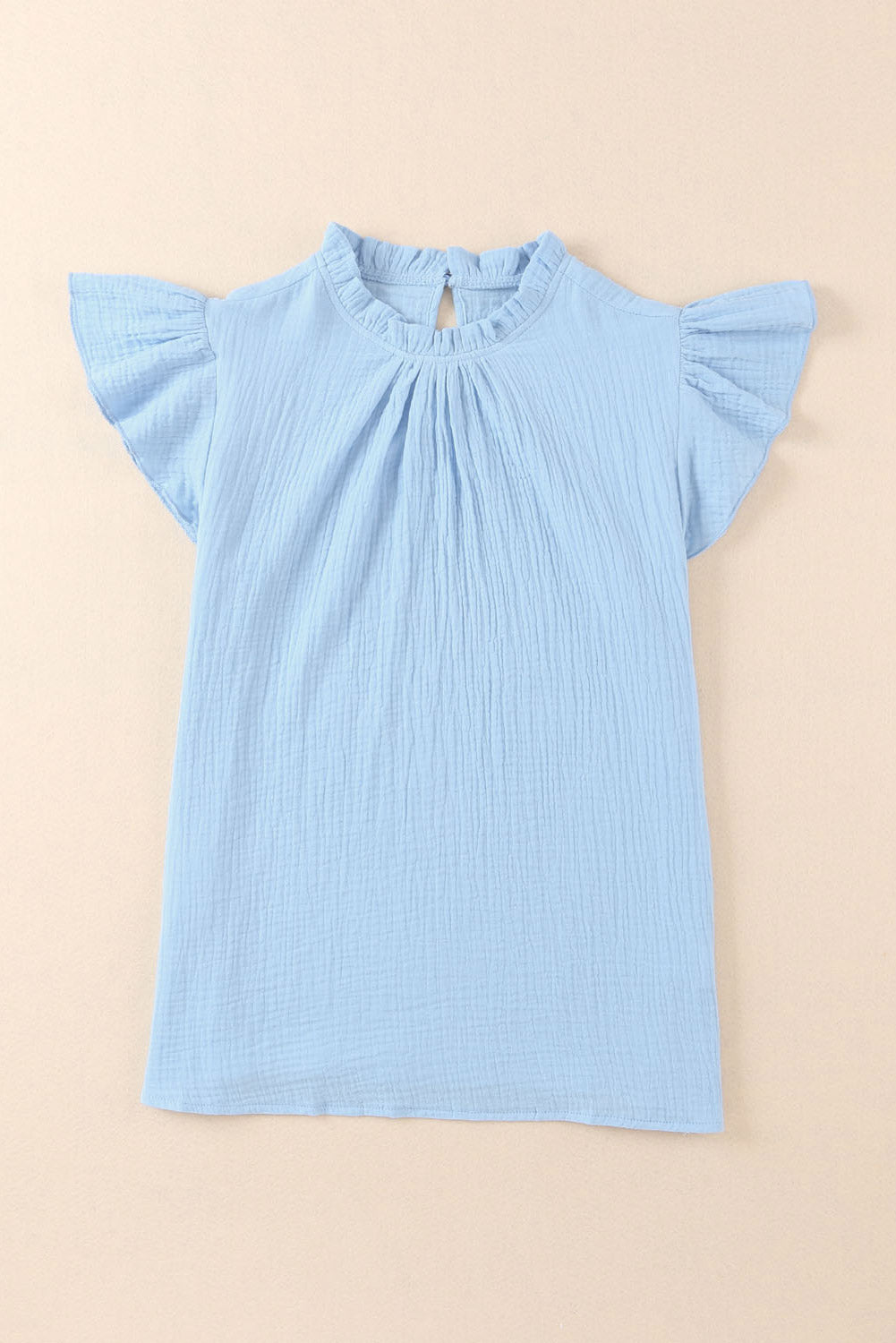 Rosy Crinkled Ruffle Casual Short Sleeve Blouse