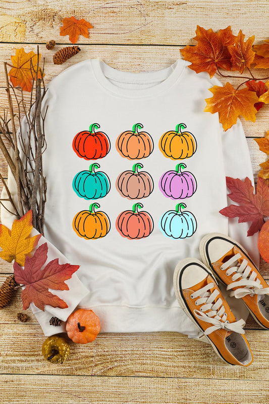 Beige Vibrant Pumpkins Graphic Crew Neck Sweatshirt