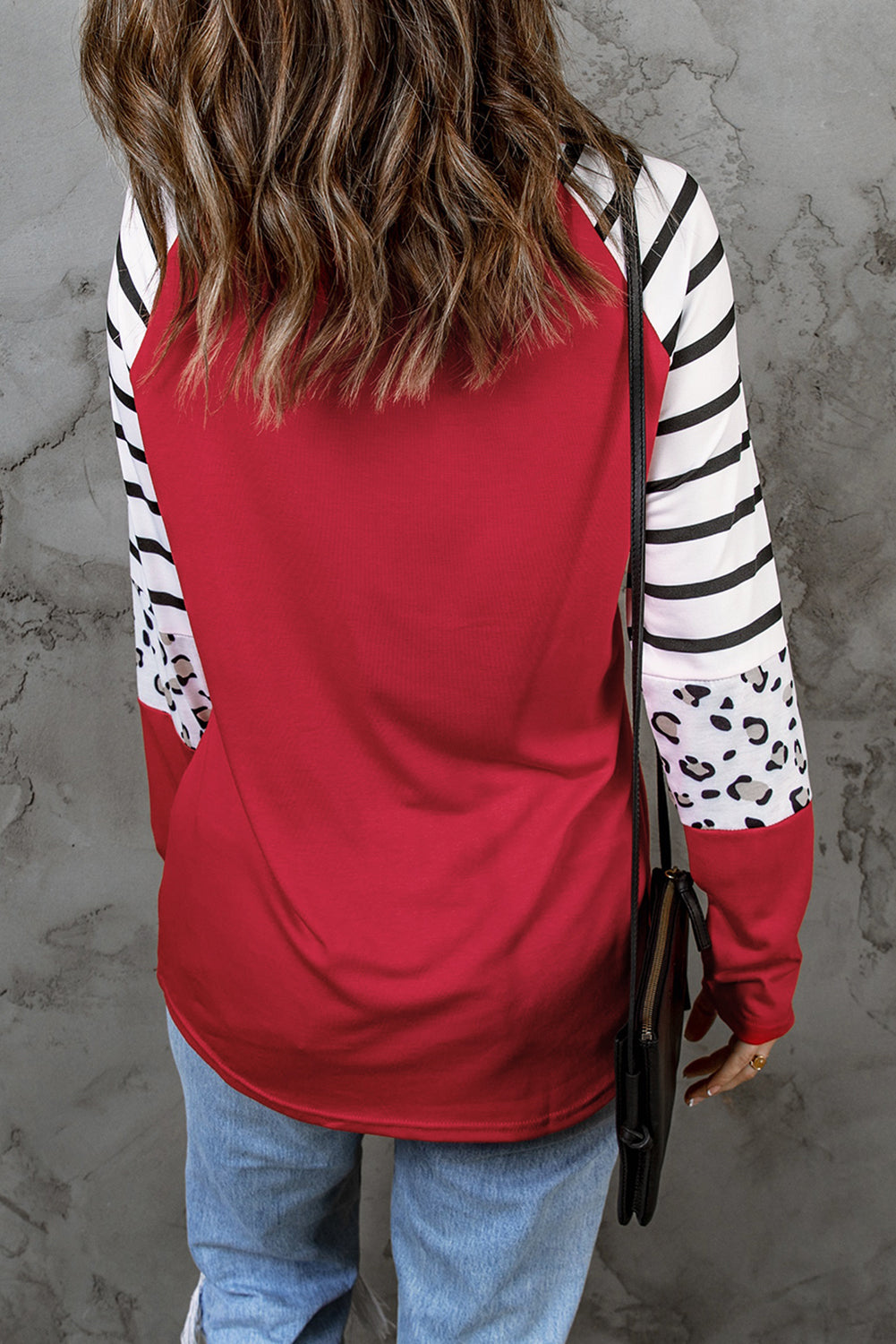 Red Leopard Christmas Tree Striped Graphic Top