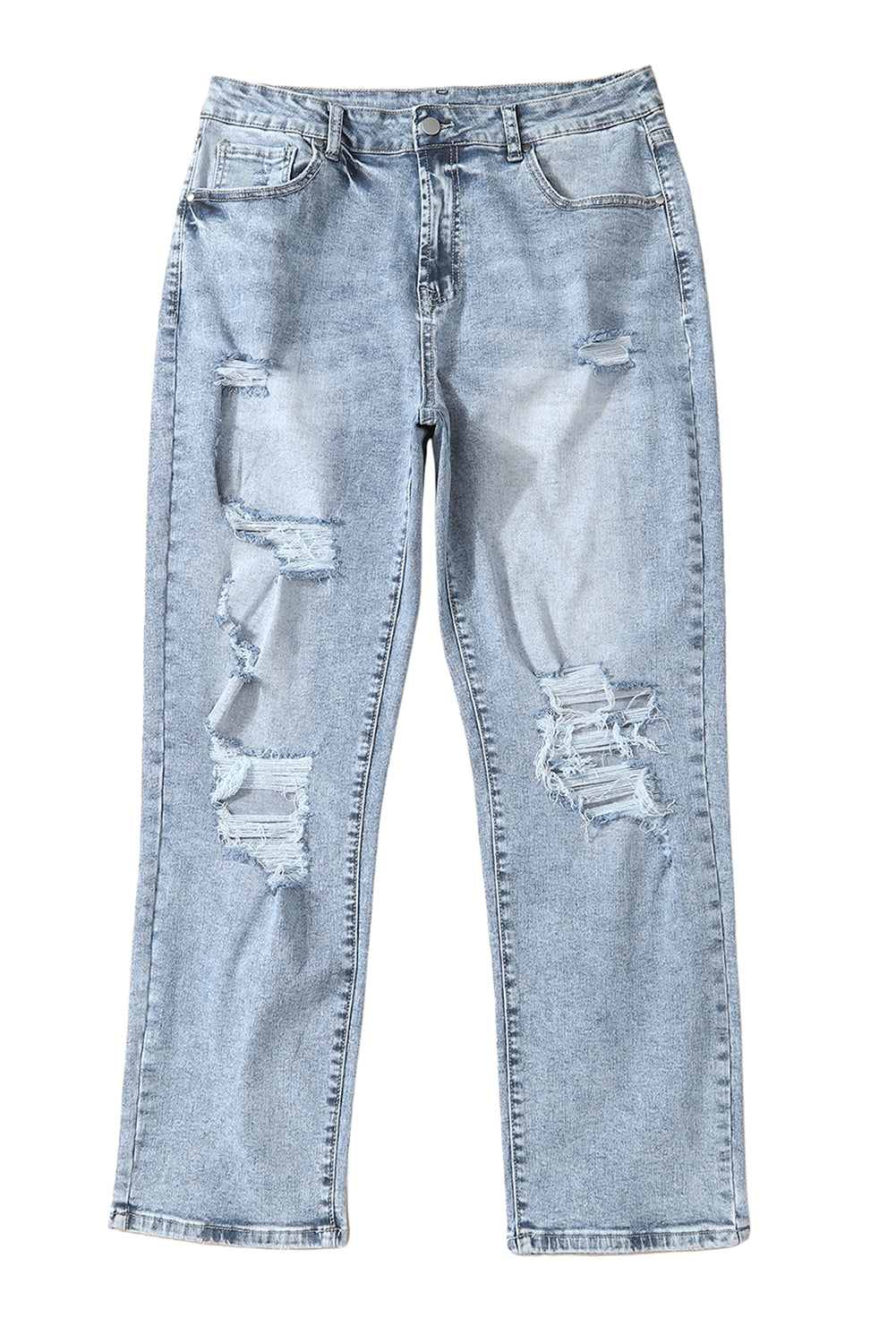 Sky Blue Light Wash Frayed Slim Fit High Waist Jeans - The Red Leopard Boutique 