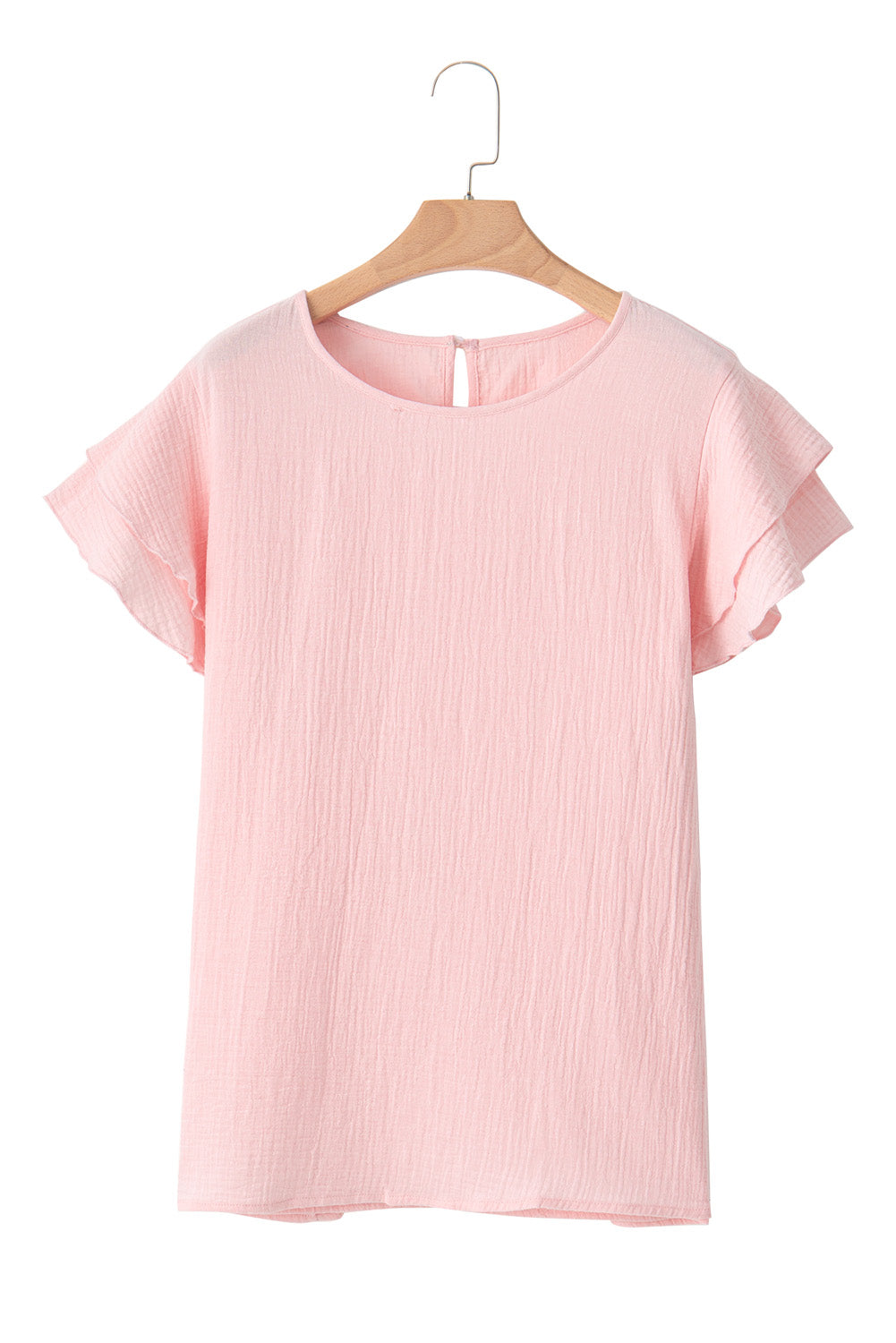 Light Pink Plus Size Crinkle Textured Ruffle Sleeve Top