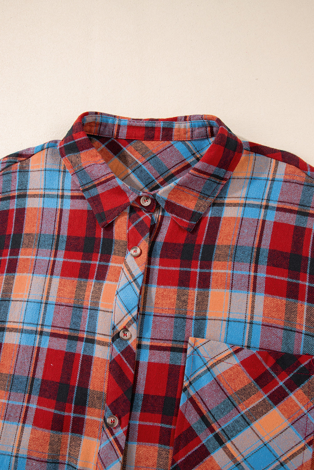 Orange Plus Size Plaid Print Buttoned Shirt