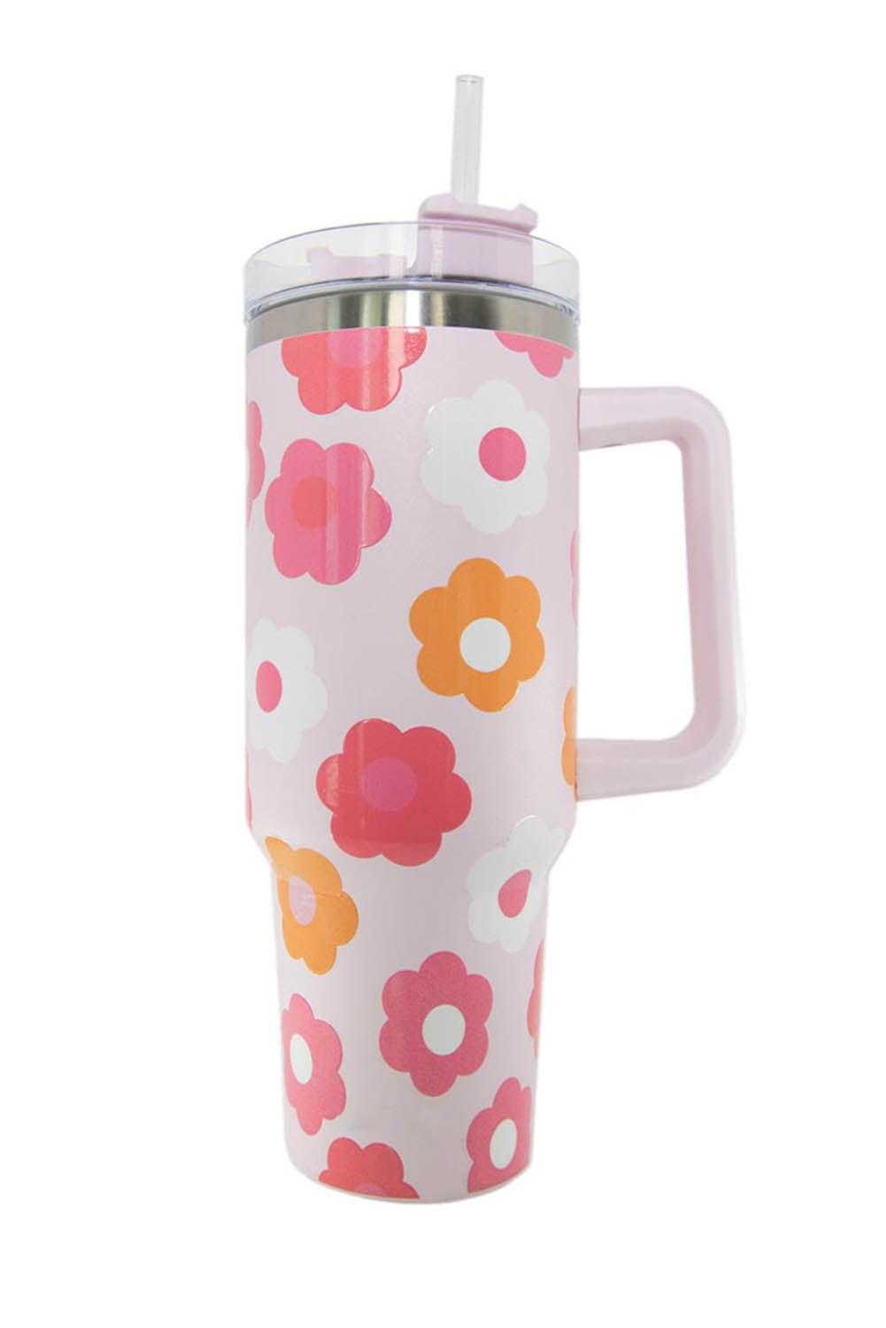 Multicolor Flower Print Handled Stainless Steel Vacuum Cup - The Red Leopard Boutique 