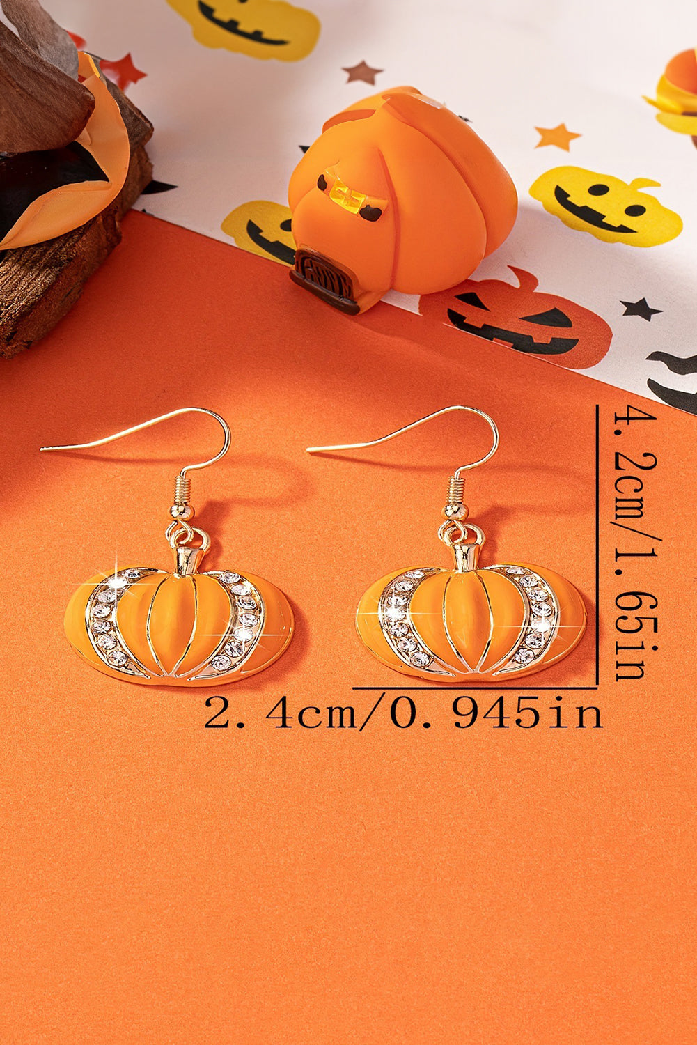 Orange Rhinestone Pumpkin Hook Earrings